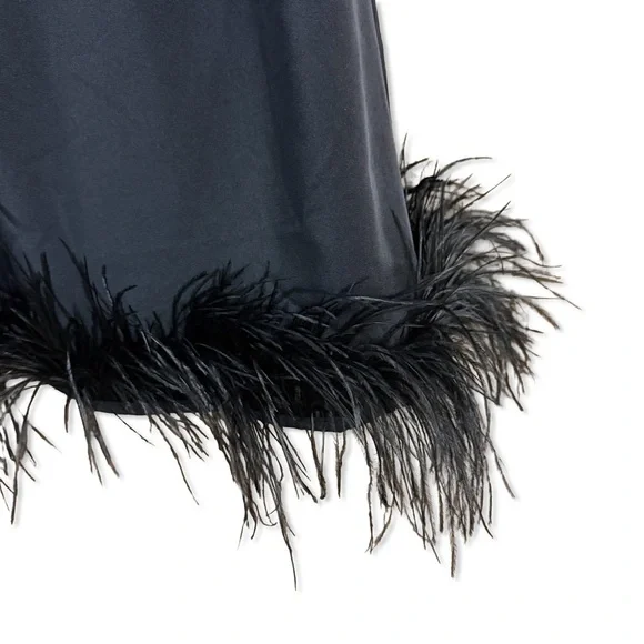 Mac Duggal Ieena 55805 Feather Hem Sleeveless Dress Black Mini party NWT 8